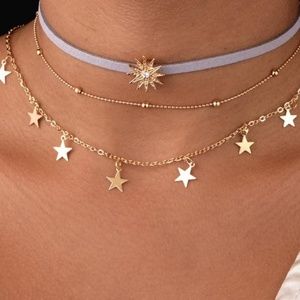 Stars And Golden Sun Cute Pendant Necklace